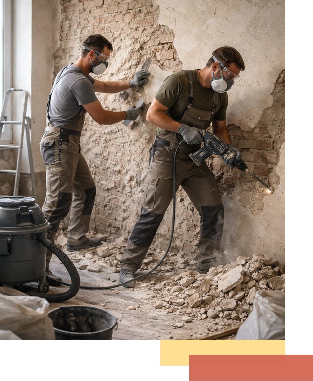 Демонтаж штукатурки со стен в Климовске быстро и аккуратно