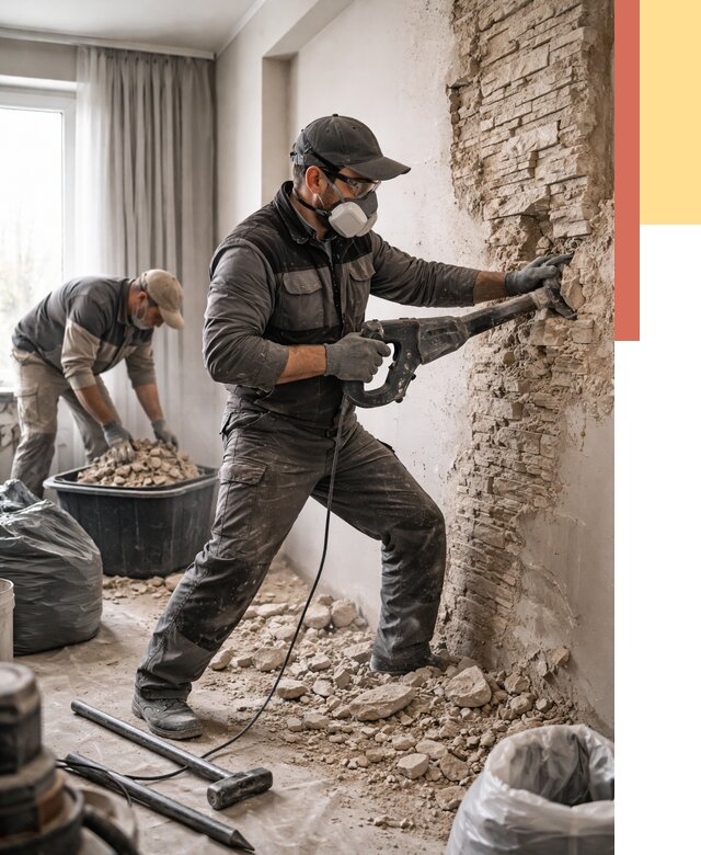 Демонтаж декоративного камня в Климовске от 1469 руб/м² — быстро и недорого | ОТДЕЛОЧНИК-Клс