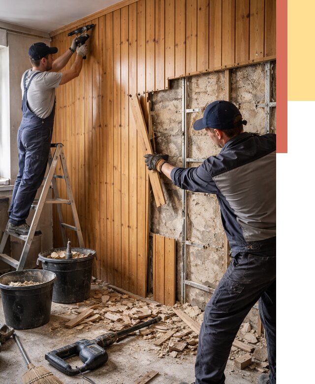 Демонтаж вагонки со стен в Климовске от 1469 руб. — снятие, удаление, срочно | ОТДЕЛОЧНИК-Клс