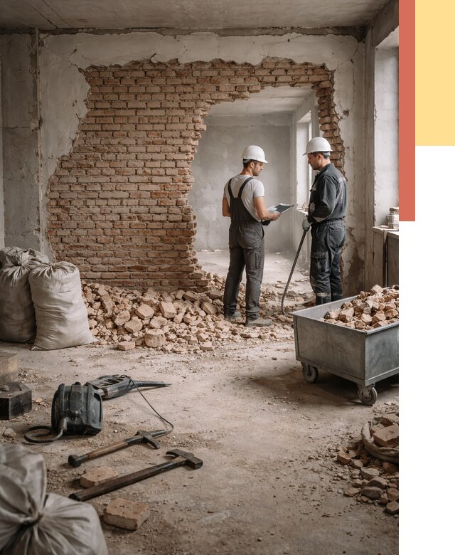 Демонтаж кирпичных стен в Климовске от 4254 руб. — быстро, недорого, под ключ | ОТДЕЛОЧНИК-Клс