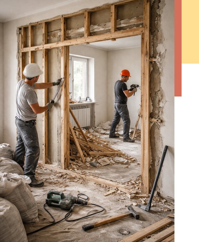 Демонтаж деревянных перегородок в Климовске от 3241 руб. — быстро и недорого | ОТДЕЛОЧНИК-Клс