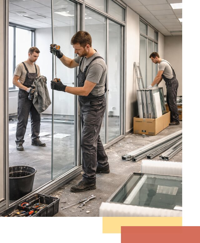 Демонтаж стеклянных перегородок в Климовске быстро и безопасно