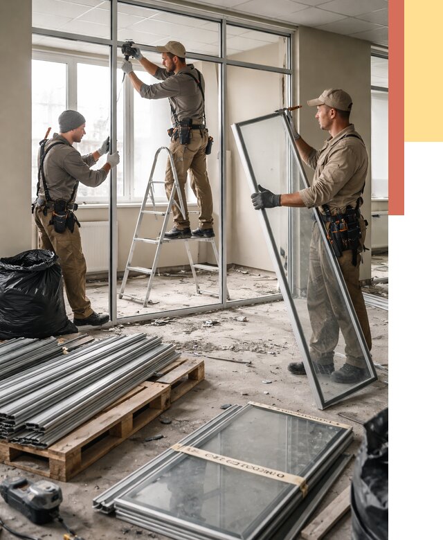 Демонтаж алюминиевых перегородок в Климовске от 4254 руб. — быстро и недорого | ОТДЕЛОЧНИК-Клс