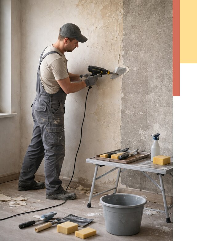 Очистка стен от клея в Климовске от 1874 руб. — снятие и удаление клея со стен | ОТДЕЛОЧНИК-Клс