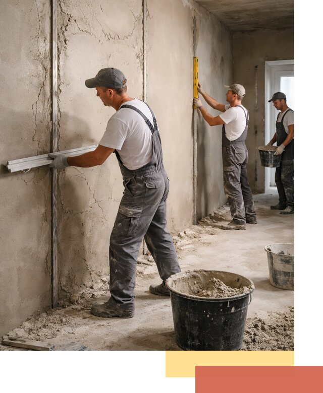 Штукатурка стен по маякам в Климовске — точная и ровная поверхность