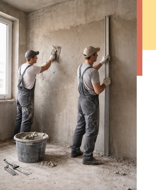 Штукатурка бетонных стен в Климовске от 4558 руб/м² — качественно и быстро | ОТДЕЛОЧНИК-Клс