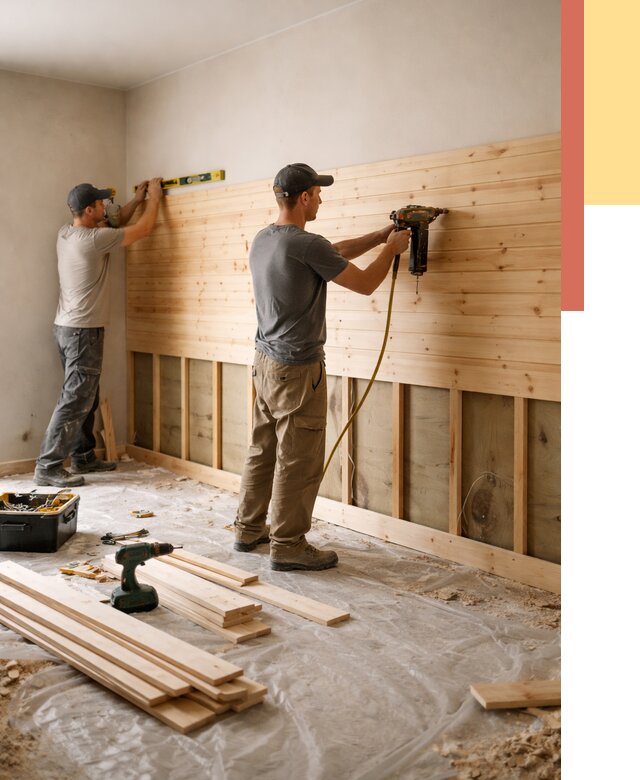 Монтаж деревянной вагонки на стены в Климовске от 7596 руб. | Услуги монтажа вагонки | ОТДЕЛОЧНИК-Клс