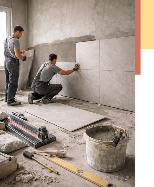 Облицовка стен керамогранитом в Климовске от 4254 руб./м² — услуги под ключ | ОТДЕЛОЧНИК-Клс