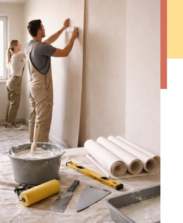 Поклейка бумажных обоев в Климовске от 5570 руб./м2 — быстро и недорого | ОТДЕЛОЧНИК-Клс