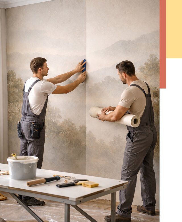 Поклейка фотообоев в Климовске от 8609 руб/м² — быстро и недорого | ОТДЕЛОЧНИК-Клс