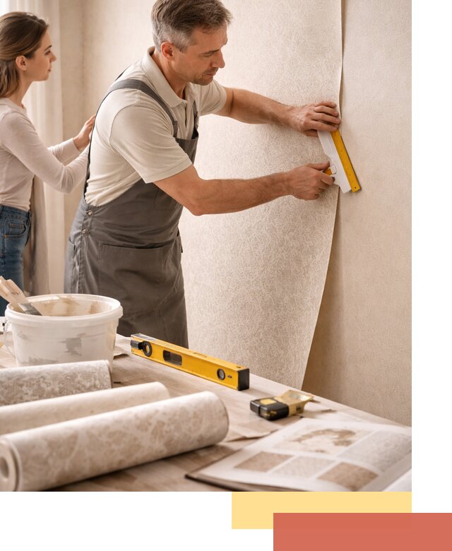 Поклейка обоев с подбором рисунка в Климовске