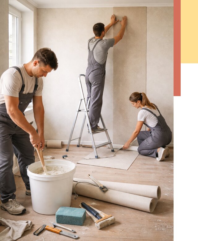 Оклейка стен обоями в Климовске от 3545 руб/м2 — быстро и недорого | ОТДЕЛОЧНИК-Клс