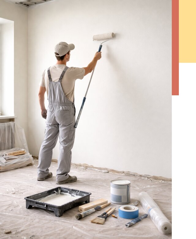 Покраска стен водоэмульсионной краской в Климовске от 456 руб. за м² | ОТДЕЛОЧНИК-Клс