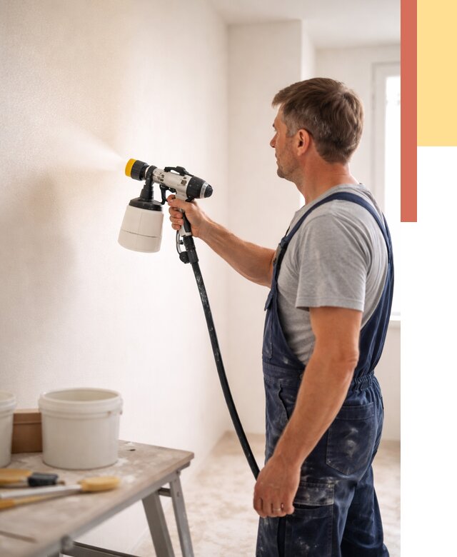 Покраска стен краскопультом в Климовске от 7596 руб. — механизированная покраска | ОТДЕЛОЧНИК-Клс