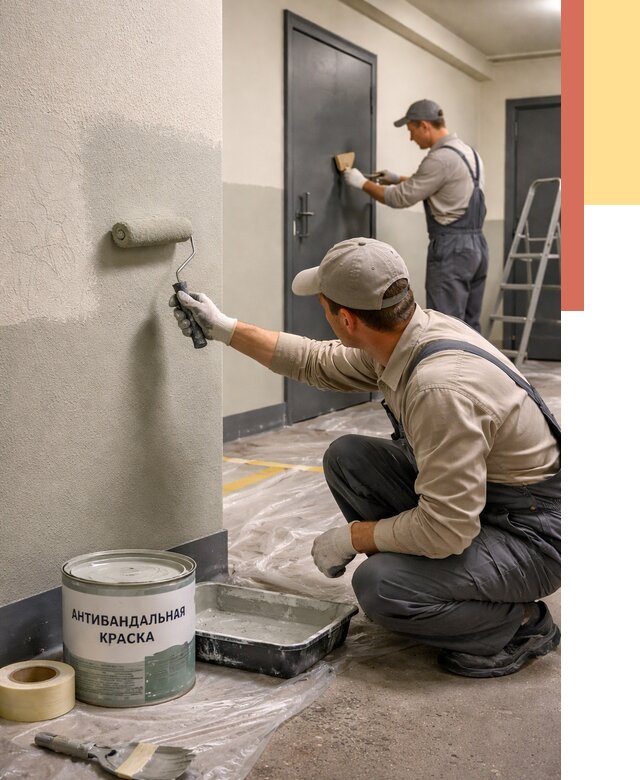 Покраска стен антивандальной краской в Климовске от 4558 руб./м² под ключ | ОТДЕЛОЧНИК-Клс