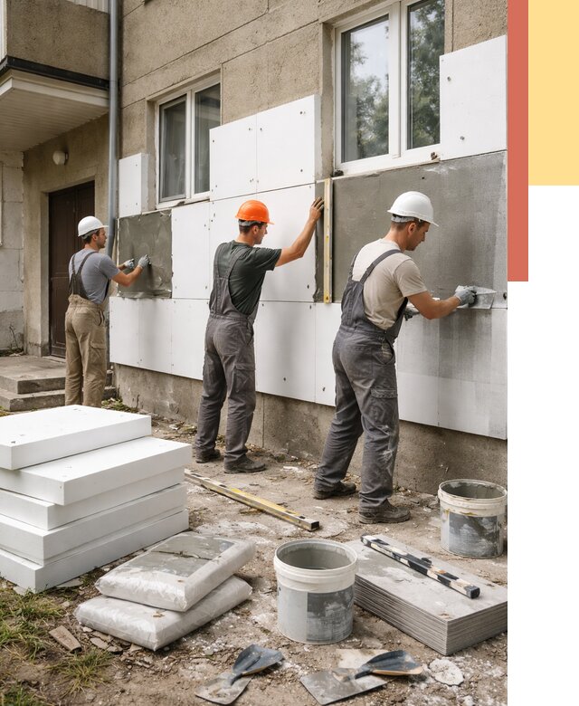 Утепление стен пенопластом в Климовске от 1772 руб. — недорого и под ключ | ОТДЕЛОЧНИК-Клс