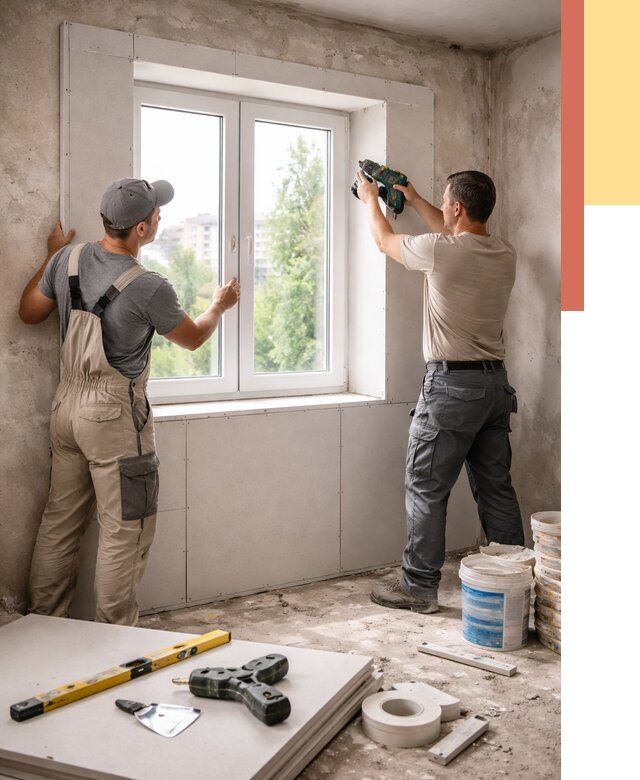 Монтаж откосов из гипсокартона в Климовске от 4558 руб. под ключ | ОТДЕЛОЧНИК-Клс