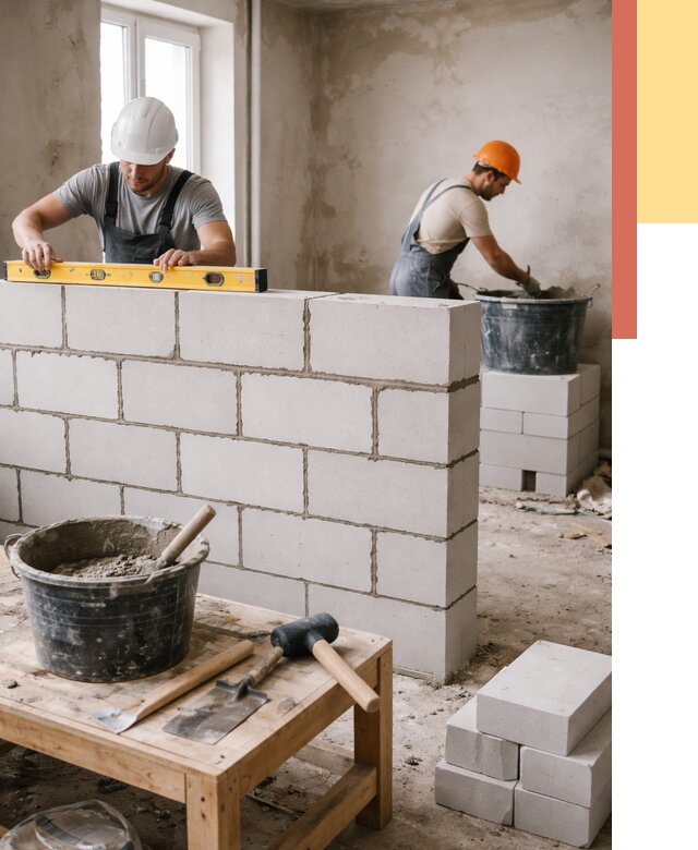 Кладка перегородок из газобетона в Климовске от 3241 руб. под ключ | ОТДЕЛОЧНИК-Клс