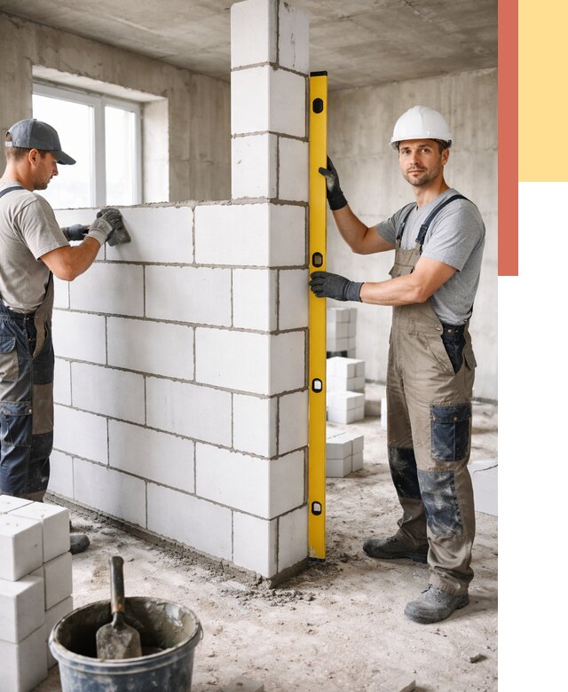 Кладка перегородок из пеноблока в Климовске от 1823 руб. под ключ | ОТДЕЛОЧНИК-Клс