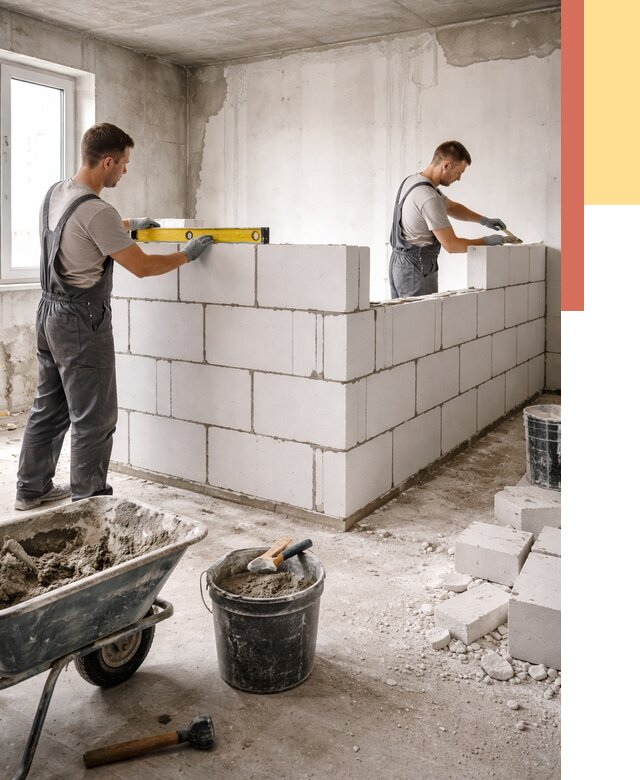 Кладка перегородок из ПГП в Климовске от 2532 руб./м2 — монтаж и возведение под ключ | ОТДЕЛОЧНИК-Клс