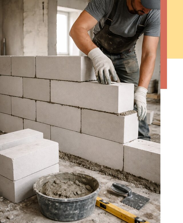 Кладка перегородок из силикатного блока в Климовске от 4051 руб. под ключ | ОТДЕЛОЧНИК-Клс