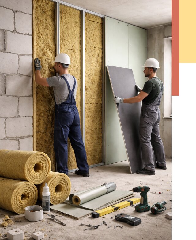 Шумоизоляция перегородок из блоков в Климовске от 1874 руб./м² — быстро и недорого | ОТДЕЛОЧНИК-Клс