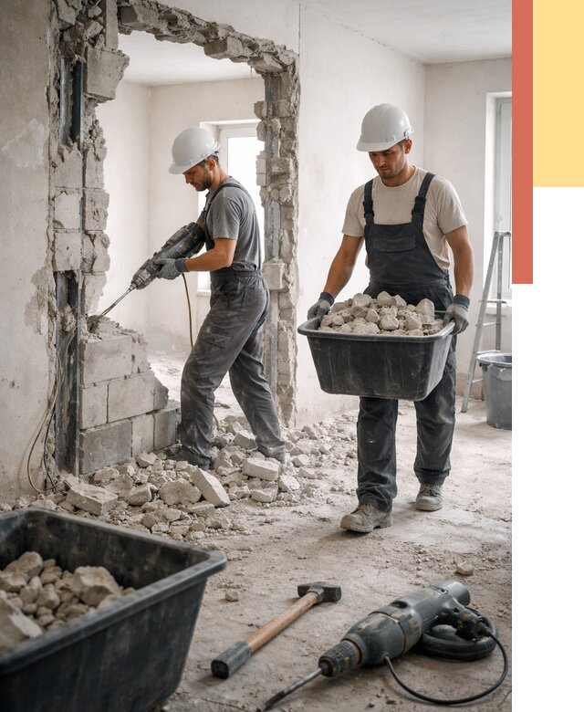 Демонтаж блоковых перегородок в Климовске от 3798 руб. — быстро и недорого | ОТДЕЛОЧНИК-Клс