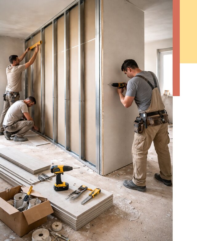 Монтаж однослойной перегородки из гипсокартона в Климовске от 658 руб. | ОТДЕЛОЧНИК-Клс