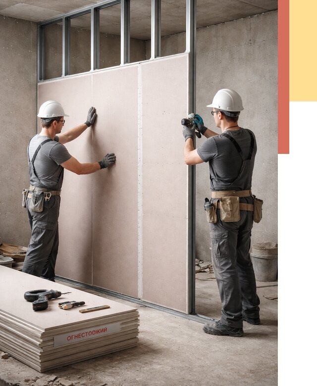 Перегородка из огнестойкого гипсокартона в Климовске от 1874 руб. под ключ | ОТДЕЛОЧНИК-Клс