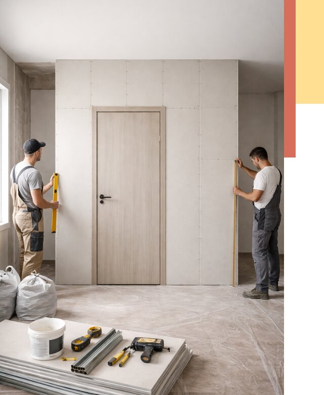 Перегородка из гипсокартона с дверью в Климовске от 4558 руб. под ключ | ОТДЕЛОЧНИК-Клс