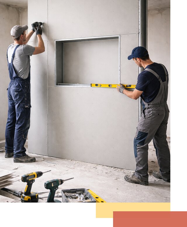 Перегородка из гипсокартона с нишей под декор в Климовске