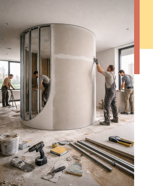 Радиусная перегородка из гипсокартона в Климовске от 2937 руб. под ключ | ОТДЕЛОЧНИК-Клс