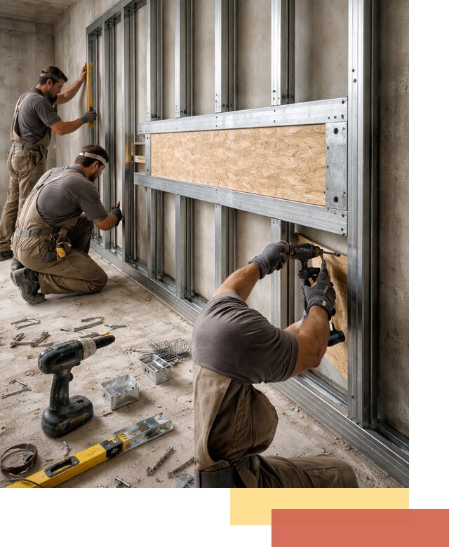 Усиленная перегородка для крепления тяжёлых конструкций в Климовске