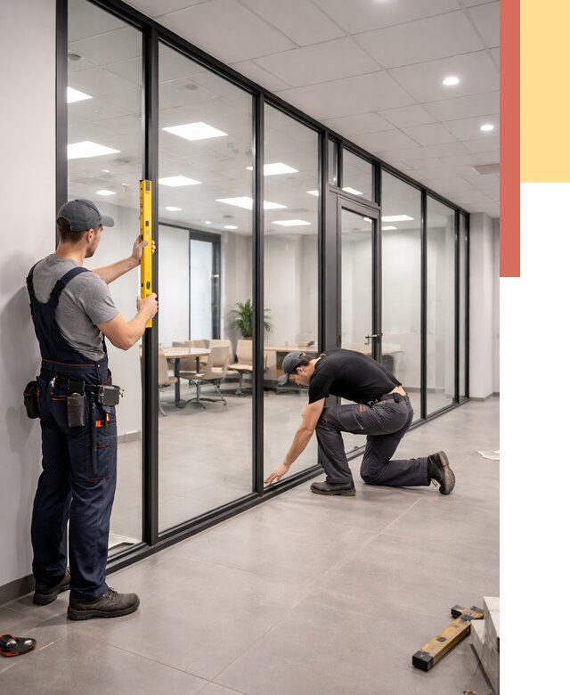 Каркасные стеклянные перегородки в Климовске под ключ от 9318 руб. | ОТДЕЛОЧНИК-Клс