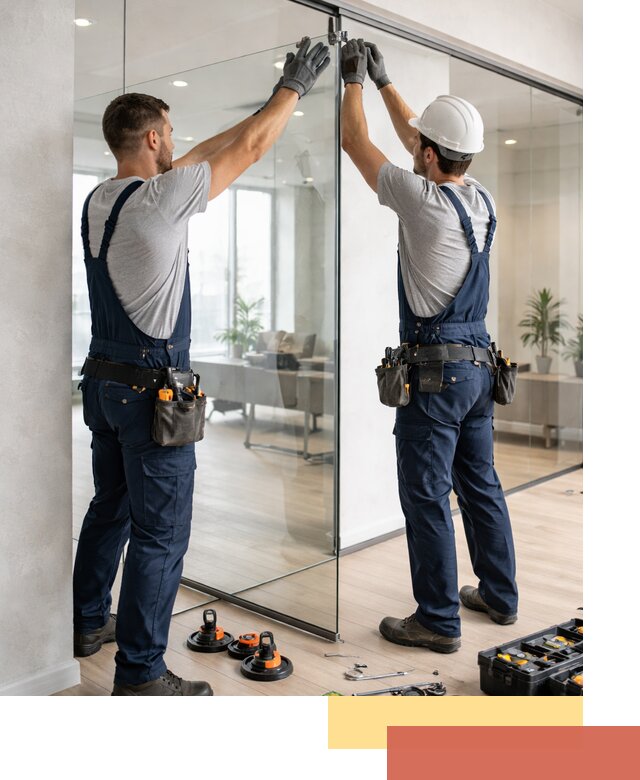 Безрамные стеклянные перегородки под ключ в Климовске