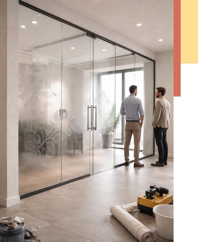 Стеклянные перегородки с рисунком в Климовске от 12660 руб. монтаж и нанесение | ОТДЕЛОЧНИК-Клс