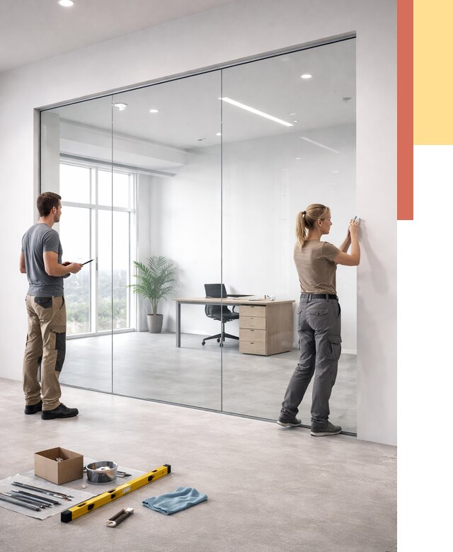 Перегородки из закаленного стекла в Климовске от 9622 руб. под ключ | ОТДЕЛОЧНИК-Клс