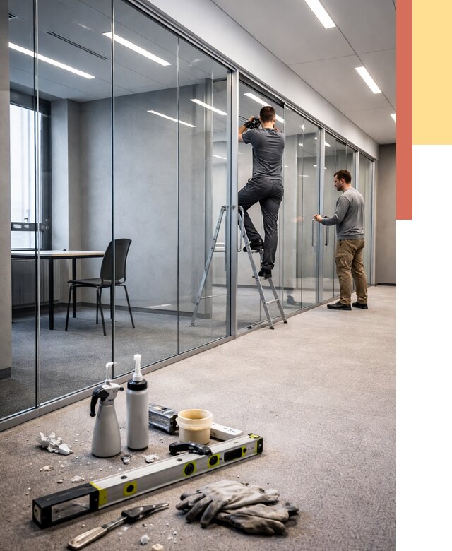 Стеклянные офисные перегородки в Климовске от 8609 руб. — монтаж и установка | ОТДЕЛОЧНИК-Клс