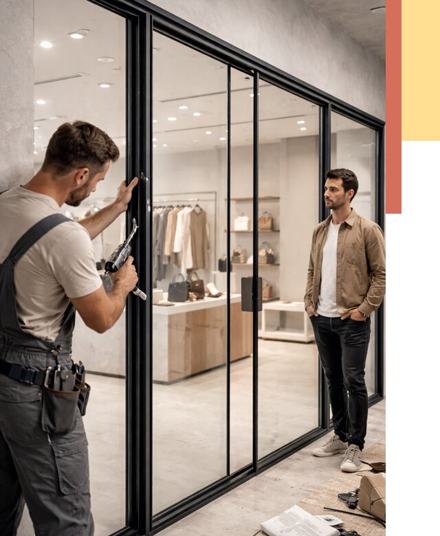 Стеклянные перегородки для магазинов в Климовске от 8305 руб. под ключ | ОТДЕЛОЧНИК-Клс