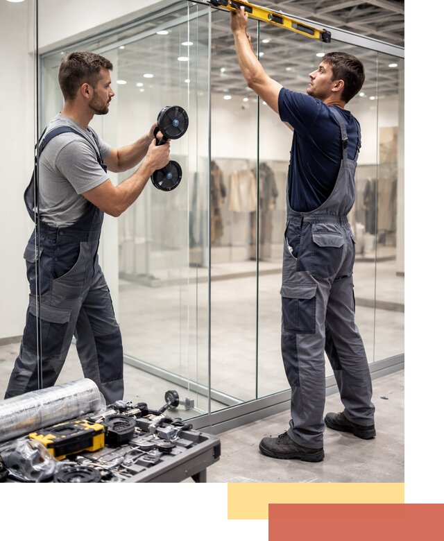 Стеклянные перегородки для магазинов в Климовске — монтаж и установка