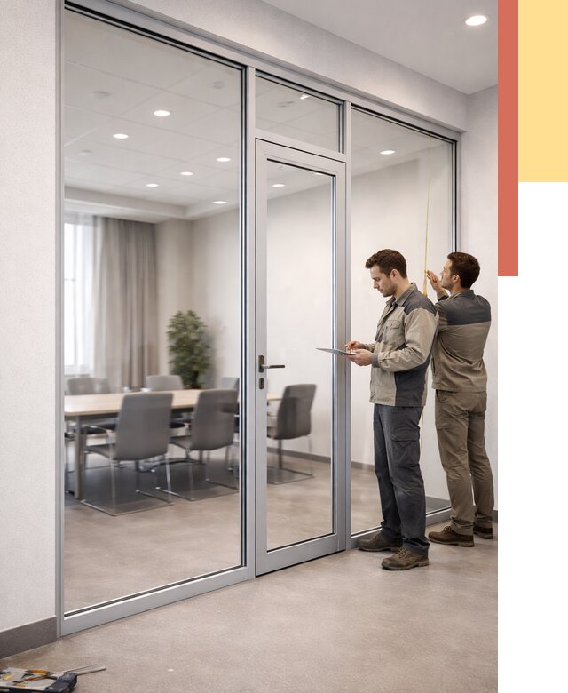 Установка и монтаж алюминиевых перегородок со стеклом в Климовске от 8305 руб. | ОТДЕЛОЧНИК-Клс