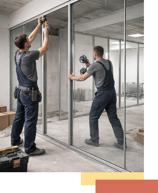 Алюминиевые перегородки со стеклом в Климовске — изготовление и монтаж