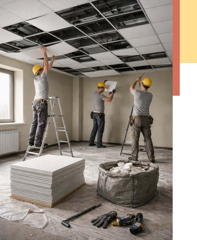 Демонтаж потолка Армстронг в Климовске от 4558 руб. быстро и недорого | ОТДЕЛОЧНИК-Клс