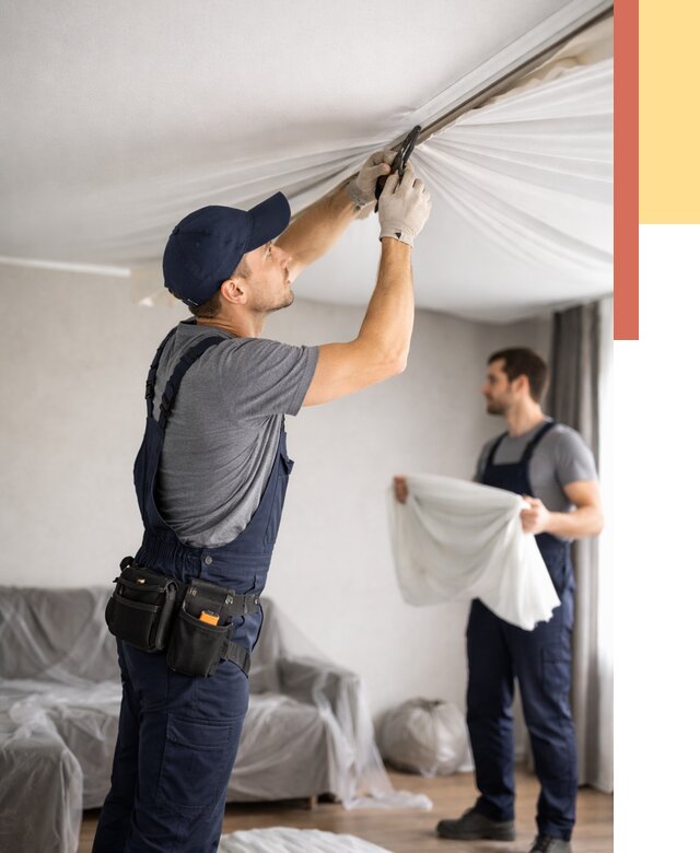 Демонтаж натяжного потолка в Климовске от 4558 руб. — снятие и разбор под ключ | ОТДЕЛОЧНИК-Клс