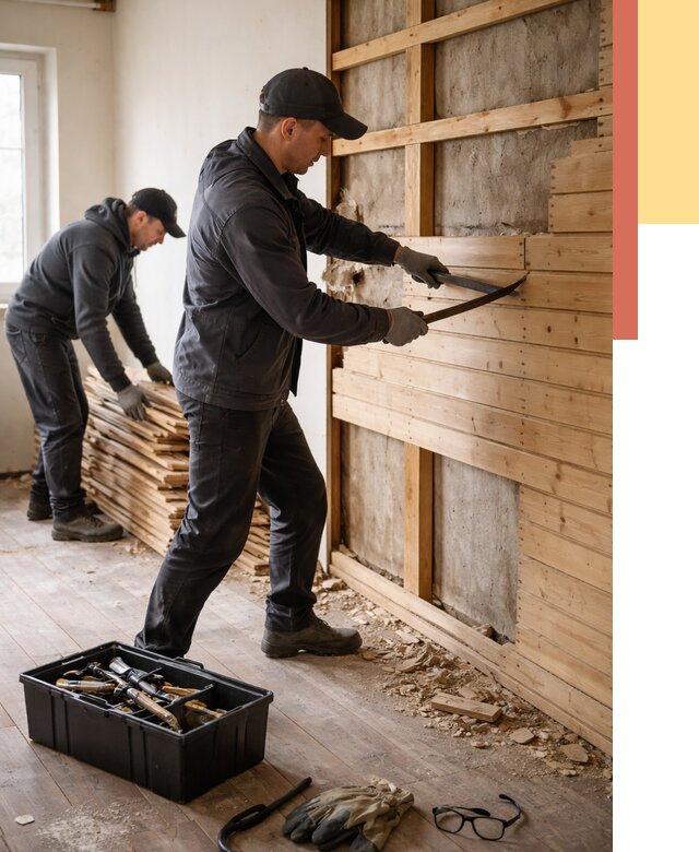 Демонтаж вагонки в Климовске от 3849 руб/м2 — быстро и недорого | ОТДЕЛОЧНИК-Клс