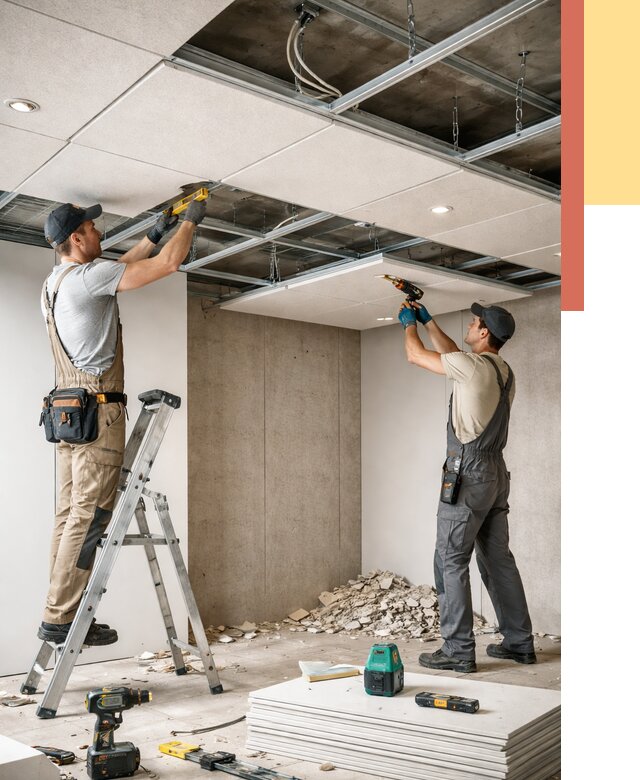 Монтаж акустического потолка в Климовске от 6583 руб/м2 — быстро и недорого | ОТДЕЛОЧНИК-Клс