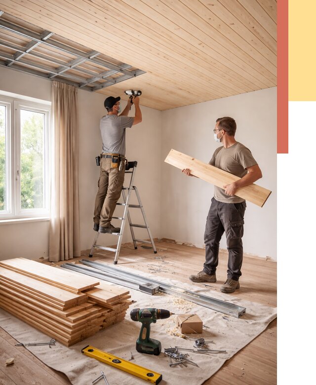 Монтаж потолка из вагонки в Климовске от 6583 руб. | Быстро и недорого — ОТДЕЛОЧНИК-Клс