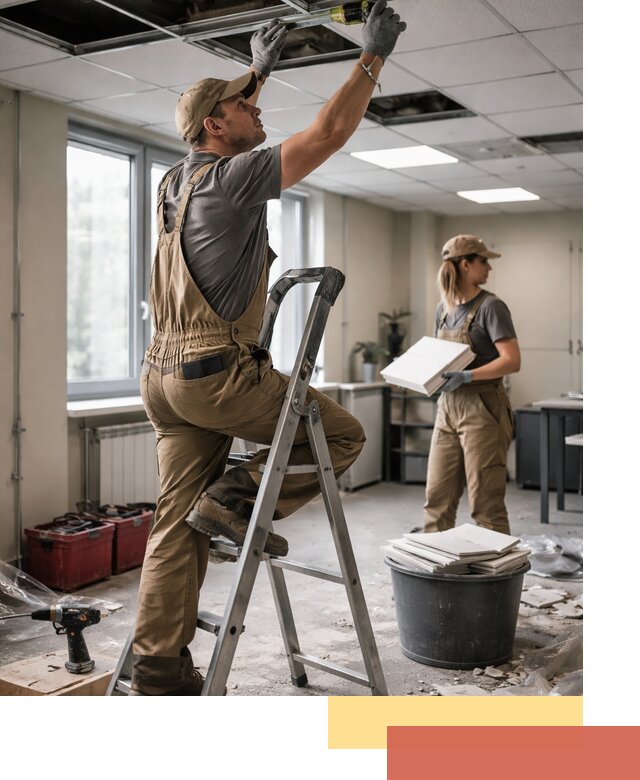 Ремонт потолка Армстронг и замена плит в Климовске