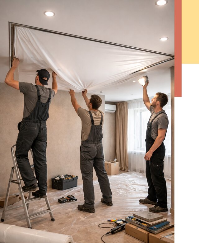 Монтаж ПВХ натяжного потолка в Климовске от 3545 руб. под ключ | ОТДЕЛОЧНИК-Клс