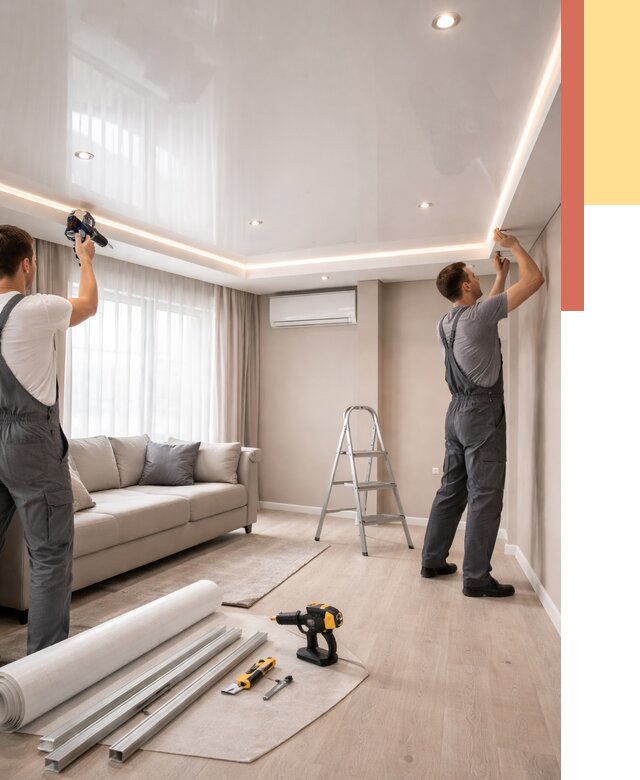 Монтаж глянцевого натяжного потолка в Климовске от 760 руб. под ключ | ОТДЕЛОЧНИК-Клс